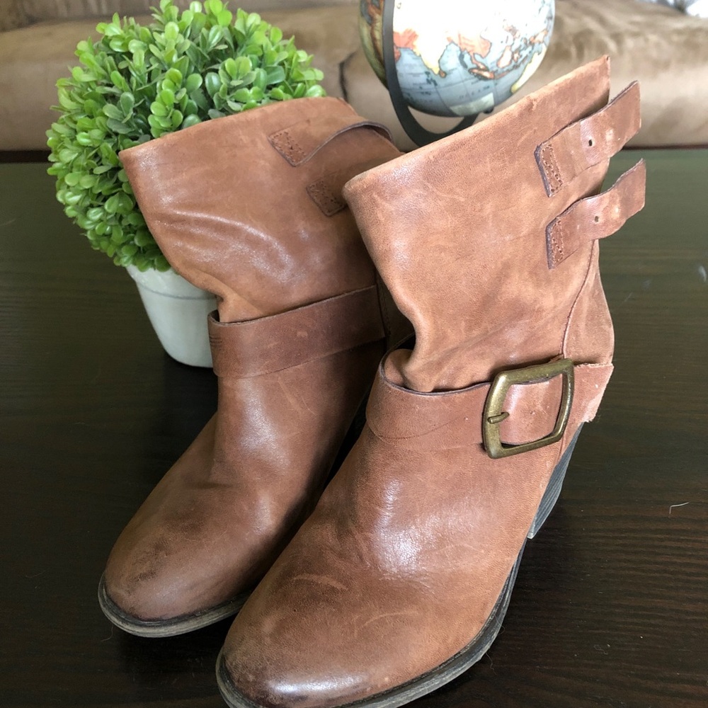 Lucky Brand Leather Ankle Boots with Buckle Detail